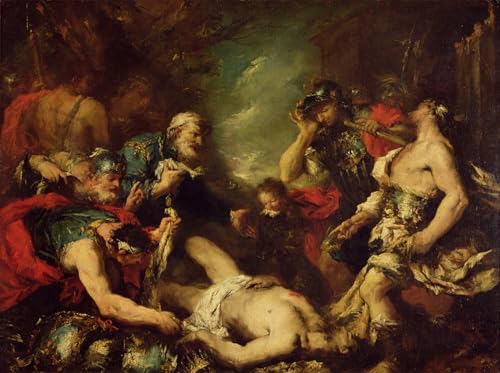 Cuadro en lienzo de Alejandro Magno ante el cadáver de Darío III, arte clásico de 60x90cm