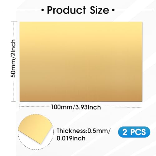 2 Stück Messingplatten, 100 × 50 mm Messingfolie Blech, 0.5 mm Dick Gold Messingstreifen für Industrie, Gravur, DIY und Schmuckherstellung