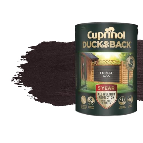 Image of Milena 5L Ducksback Forest Oak Waterproof Shed Paint, Wax Enriched Fence Paints 5 Year All Weather Protection, Non Drip, Renovate Garden Furniture Quick Drying (Forest Oak, 5 Liters)