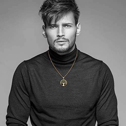 Cupimatch Men Tree Of Life Symbol Pendant Necklace Leather Bracelet, Stainless Steel 22 Inch Chian Jewelry Set (Brown) #TOP3