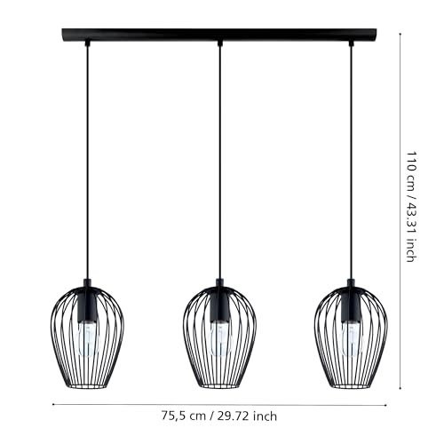Eglo Lampada A Sospensione Newtown, Lampada A Sospensione A Tre Punti Luce Vintage, Lampada A Sospensione Retrò In Acciaio, Nero, E27 - 6