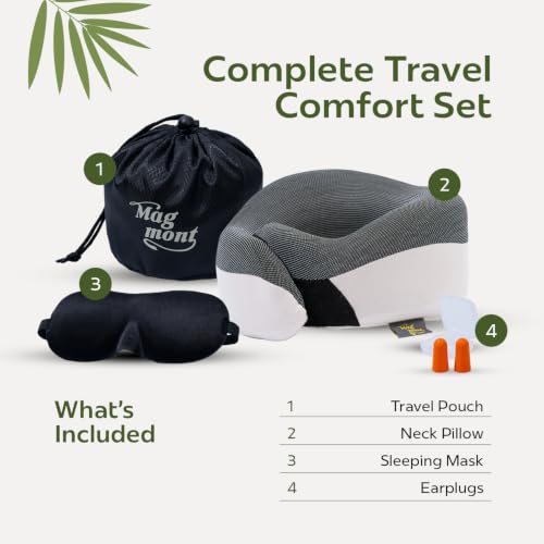 Image of Travel Neck Pillow for Airplanes, 360 Chin Support Memory Foam Travel Pillow for Long Flights, Bamboo Charcoal Memory Foam, Removable Washable Cover, Sleep Mask & Earplugs Included
