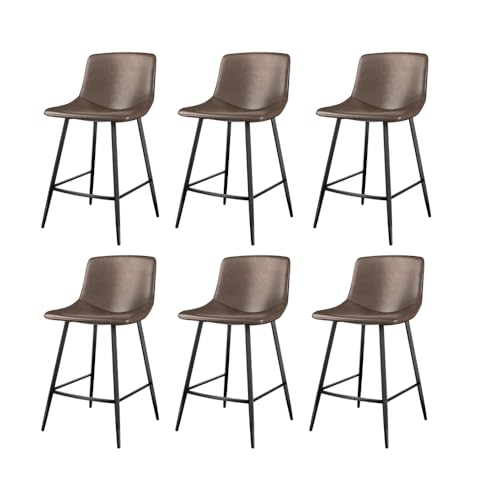 5Rcom Set de 6 Butacos de Barra 24 Pulgadas con Respaldo, Asiento en Cuero Sintético y Patas Metálicas, Color Marrón miniatura 1