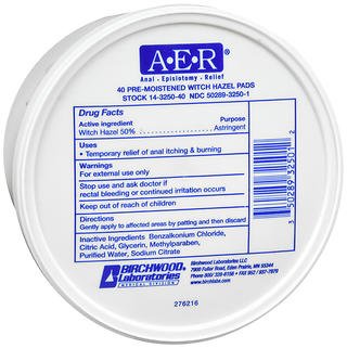 AER Pre-Moistened Witch Hazel Pads - 40 EA, Pack of 5