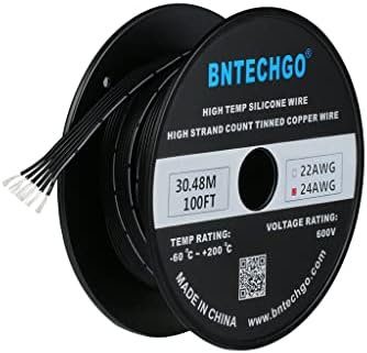 BNTECHGO 24 Gauge Silicone Ribbon Cable Flexible 6P Black 100 ft Flat Cable 24 AWG Strand Wire