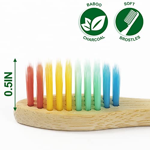 NUDUKO Biodegradable Bamboo Toothbrushes, 10 Piece BPA Free Soft Bristles Toothbrushes, Natural, Eco-Friendly, Green and Compostable (Multicolored Bristles) — view 2