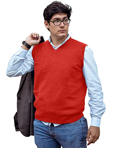 TINKUY Peru Men’s Alpaca Wool Sweater Vest – Soft V-Neck Pullover for Men – Classic Peruvian Knit – Sizes S to 4XL (US, Alpha, XX-Large, Regular, Regular, Red)