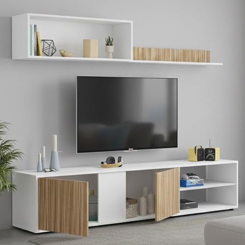 Dmora Parete Attrezzata Titusville 33x180x40h cm Bianco 4 Ripiani 2