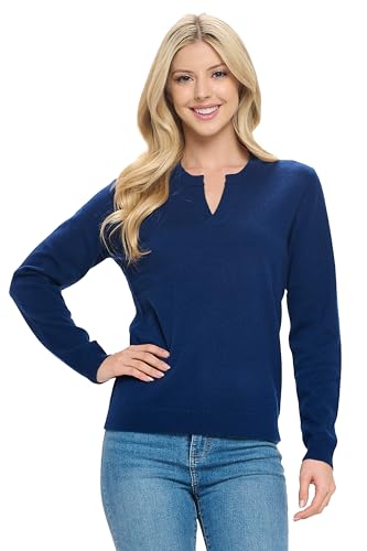 Image of Women's 100% Cashmere Soft Long Sleeve V Neck Crew Neck Sweater