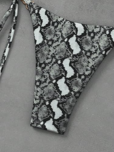 Women's Snakeskin Print Bathing Suit High Waist Halter Summer Swimsuit Bikini Set4