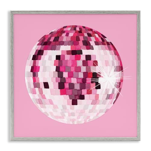 Dazzling Pink Disco Ball Geometric, 17 x 17 Inch Framed Giclée Print