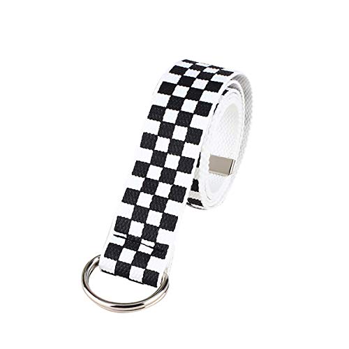 AIBEARTY Canvas Web Double D Ring Plaid Belt Silver Buckle Long Waistband for Women Men Teens