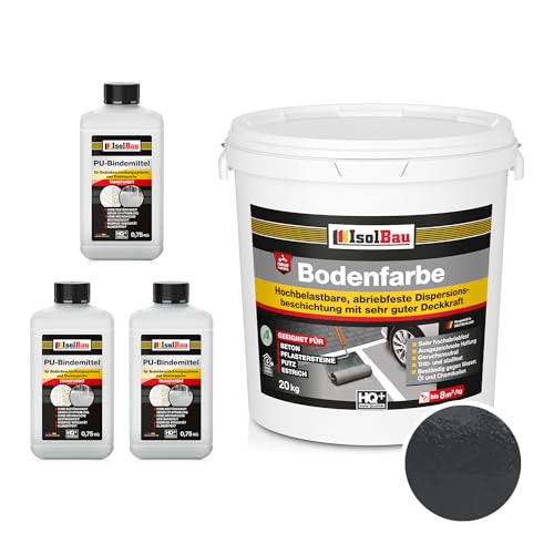 Isolbau - 2K PU-Bodenbeschichtung für Innen- und Außenböden - Bodenfarbe Anthrazit mit 3 x PU-Bindemittel für Garagen, Werkstätten, Kellern - Garagenboden-Beschichtung - Betonfarbe 20kg