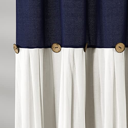 Image of Lush Decor Linen Button Shower Curtain, 72 inch W x 72 inch L, Navy & Off White - Navy Blue Shower Curtain Fabric - Bathroom Curtain - Farmhouse Bathroom Decor
