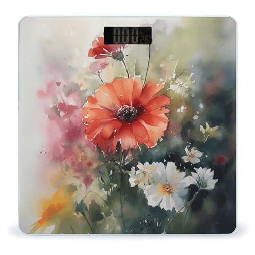 Báscula digital de baño con diseño acuarela y pantalla LCD miniatura 1