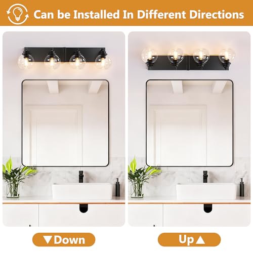 Image of LmnLvn Bathroom Light Fixtures, Farmhouse Black & Metal with Globe Glass