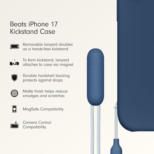 Image of Beats iPhone 17 Kickstand Case with MagSafe & Camera Control, Built in Stand & Lanyard, Matte Finish with Microfiber Lining - Bedrock Blue