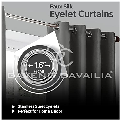 GC GAVENO CAVAILIA Faux Silk Eyelet Curtains for Living Room 100% Polyester Ring Top Fully Lined Drapes, Charcoal, 66x72 Inch - Image 4