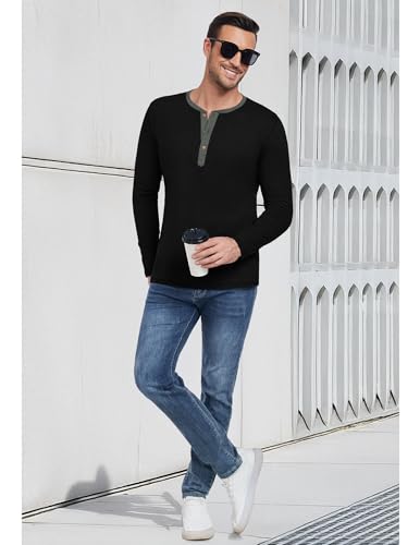 image for PEGENO Men's Fashion Casual Front Placket Long Sleeve Henley T-Shirts 