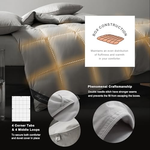 Royoliving Premium Feathers Down Duvet Insert Comforter King Size All Season Medium Warmth Grey 100% Cotton Cover with Corner Tabs (106x90, 60 oz) by Royoliving - Image 4