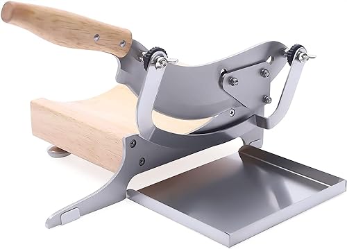 Taygate trancheuse à Jambon Trancheuse à Viande Manuelle, Machine à découper en Acier Inoxydable, Machine à trancher Les légumes avec déflecteur d'épaisseur réglable et Base en Bois en Caoutchouc