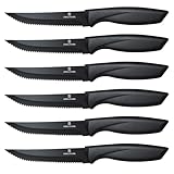 targzier Steak Knives Set of 6,Stainless Steel Steak Knives,Sharp Serrated Edge Steak Knife Set,Stain&Rust Resistant Steak Knife,Kitchen Steak Knife Set with Ergonomic Handle,Dishwasher Safe,Black