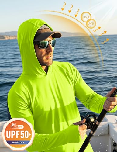 Image of MAGCOMSEN Men's Hooded UPF 50+ Sun Protection T Shirts Long Sleeve Athletic Fishing Shirts Rash Guards