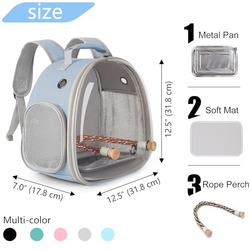 Image of Small Bird Travel Backpack Carrier Cage, Backpack to Transport Backpack Carrier with Metal Tray Stand Perch for Parakeet Cockatiel Budgies Vet Carry Bag