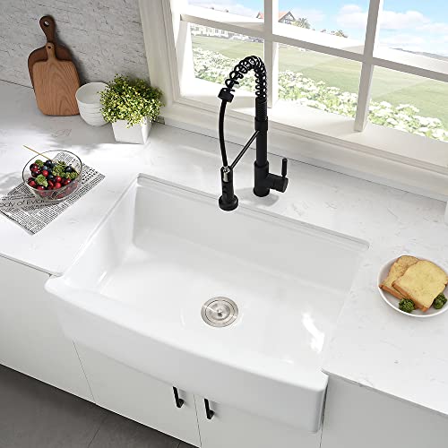 33 Inch Fireclay Farmhouse Sink Workstation - Hovheir 33X21 Workstation Apron Front Farm Kitchen Sink White Ceramic Porcelain Single Bowl Farm Sink Extra Deep Wide Curved Front Undermount Farm Sinks #TOP1