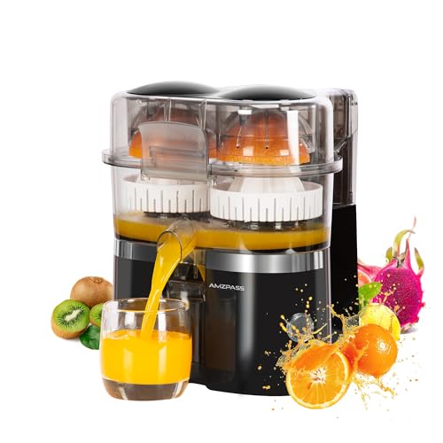 Amzpass Dual-Head Electric Citrus Juicer, Lemon Squeezer with Power Cord and Cleaning Brush, 1-Button Automatic Juicer Machine for Orange, Lemon, Lime, Easy to Clean & Use, Built-in Cutter(Black) by Amzpass - Used condition - US$40.58