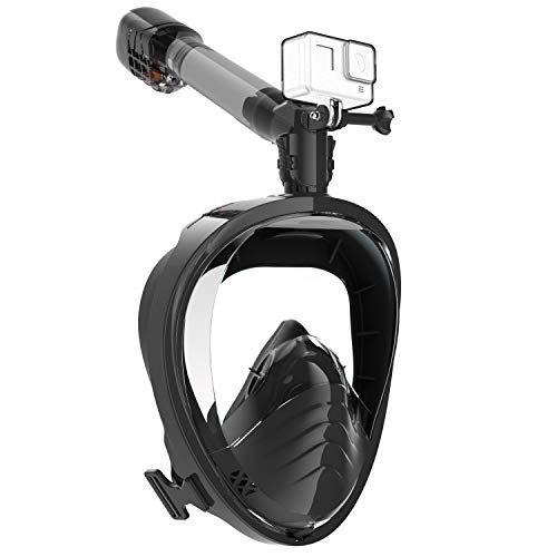 Elegear Máscara de Buceo del HD[2020 Nuevo], 180°Vista Máscara de Snorkel Anti-Niebla y Anti-Fugas con diseño panorámico de Cara Completa y Silicona FDA para Adultos y Niños（Negro,S/M）