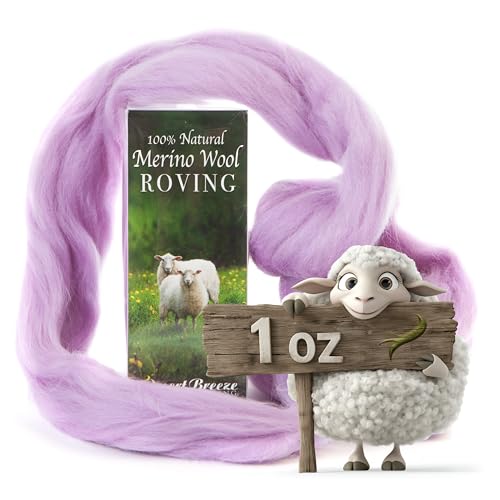 Image of 100% Natural Merino Wool Roving - Premium Combed Top Merino Roving Wool - Tapestry, Spinning, Wet Felting & Needle Felting Supplies - 21.5 Micron - 1 oz - Nature & Ocean, Color Lilac