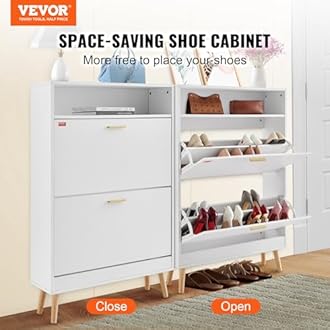 VEVOR Shoe Cabinet with 2 Flip Drawers, Shoe Storage Cabinet for Entryway, Free Standing Shoe Storage Organizer with Top Storage Cubby for Heels, Boots, Slippers in Hallway, Living Room