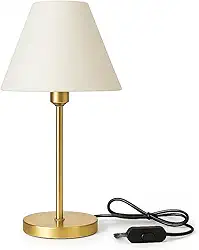 Abajur de Mesa Dourado com Cúpula em TECIDO Branca – Toque Sofisticado para sua Decoração