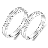 Beydodo Anillos de pareja de plata 925, anillos de boda ajustables con circonitas, anillos de compromiso para él y para ella, Circonia cúbica