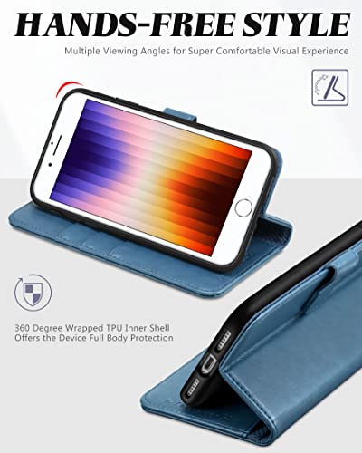 Tucch Case For Iphone Se 2022/Iphone Se 2020/Iphone 8/Iphone 7, Pu Leather Wallet Magnetic Stand Folio With Card Slot Holder, [Tpu Shockproof Inner Case] Compatible With Iphone Se3/7/8/Se2, Lake Blue #TOP3