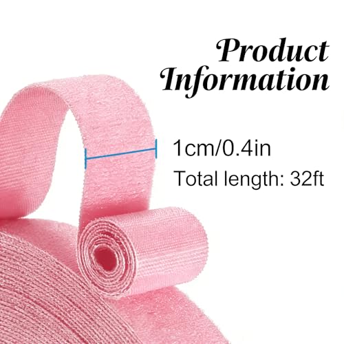Image of IFNOW 32FT Reusable Fastening Tape Cable Ties Double-Sided Hook-and-Loop Cable Management Tape Strength and Durability 0.4'' /Width (1, Light Pink)