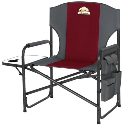 Colegence Oversized Directors Camping Chair Support 600 LBS, Heavy Duty Folding Outdoor Chairs with Detachable Side Pocket and Adjustable Side Table for Outside Beach,Lawn,Fishing (Red) -  CGUS24A30DG60