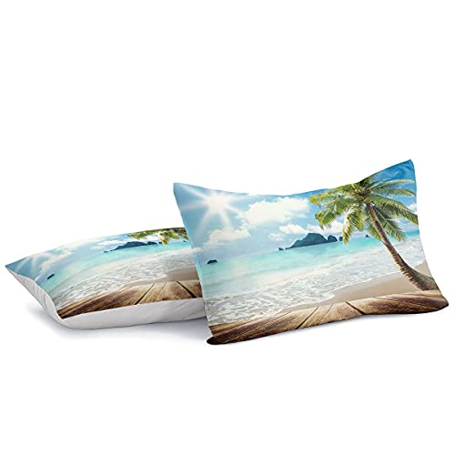 lris Bedding Beach Ocean Comforter Set Fashion Bedding Coastal Nature Theme Pattern Teal Boys Girls Comforter Sets Twin 1 Comforter 1 Pillowcase… (C-01, Twin) - Image 4