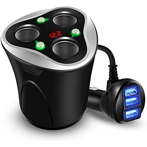 Skyocean 3 Socket Cigarette Lighter Splitter Power Adapter + 3 USB Car Charger 120W 12V/24V DC Outlet with Volt Meter, On/Off Switch for Cell Phone GPS Dash Cam & All Electronic Devices (Black) Cover