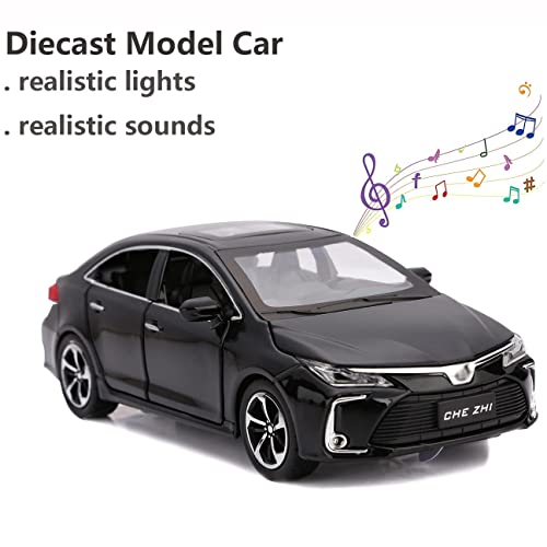 Image of DEUSON ECOM 1:32 Corolla Toy Car for Kids Diecast Metal Car Model Corolla Toy Cars for Kids Sound and Light Pull Back Openable Door, Black