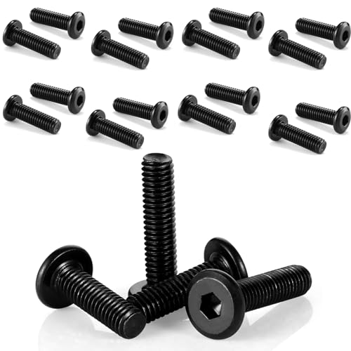 qingmeng 50 parafusos de cabeça alomada, M6 x 20 mm, aço carbono, parafusos de cabeça escareada, pretos, parafusos de cabeça plana, rosca completa, parafusos para móveis