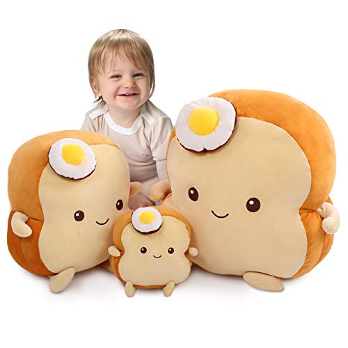 DENTRUN Fried Egg Toast Bread Stuffed Pillow, Big Hugging Chubby Sleep Bread Stuffed Plush Toy, Fluffy Soft Toast Bread Sofa Cushion Stuffed Toy for Kids Adults Gift Room Decor, Long loaf/Bread slices