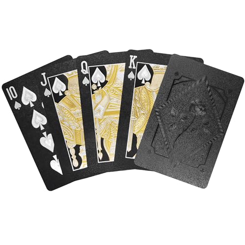 Lahviuu Karty do gry, 54 arkusze, czarna talia kart pokerowych, wodoodporne, plastikowe, standardowe karty do gry, na imprezy rodzinne, spotkania grillowe, czarna róża