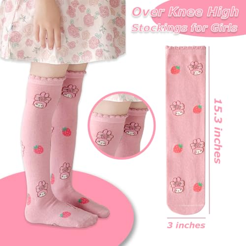 4 Pairs Knee High Socks for Girls & Women, Cute Cartoon Thicken Over Knee Stockings Cotton Long Socks Compression Stocks 15"4