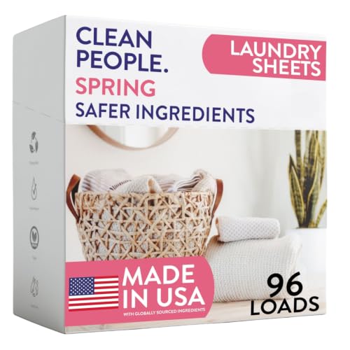 The Clean People Laundry Detergent Sheets - Laundry Soap - Ultra Concentrated, Recyclable Packaging, Stain Fighting - Spring Scent, 96 Pack