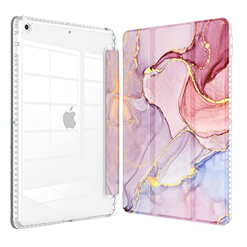 Cakoseran ipad 10.2 Case, ipad 9th/8th/7th Generation Case with Pencil Holder, Shockproof Clear Back Shell Cover for Apple ipad 9/8/7 Gen 2021/2020/2019 Released, Pink Marble