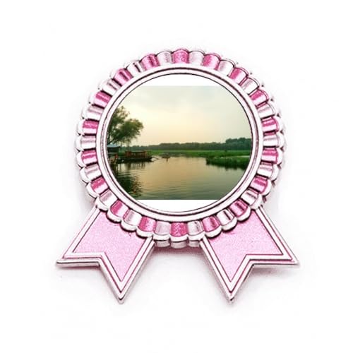 Broche rose lac et coucher de soleil en métal ciselé de taille M