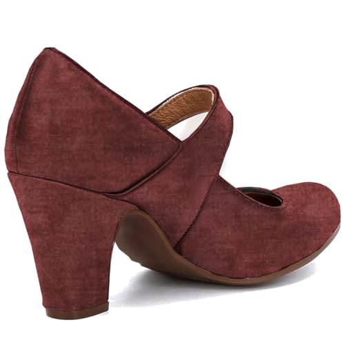 Image of SHODENSE Women Vintage Chunky High Heel Mary Jane Shoes Round Closed Toe Ankle Strap Dress Sandals 3 inch Block Heels Mary Jane Lolita Pumps Two-Toned Patchwork Buckle Office Lady Wedding Retro 4-11 M US