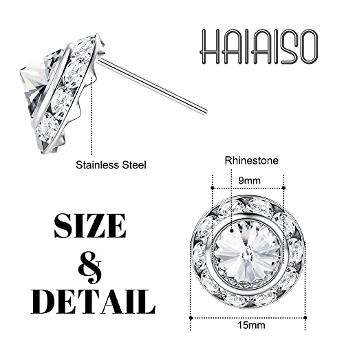 HAIAISO 8 Pairs Rhinestone Dance Competition Earrings Round Shaped Acrylic Stone Inside Crystal Halo Stud Earrings Stage Opera Performance Bridal Prom Party Earrings Jewelry 15mm2